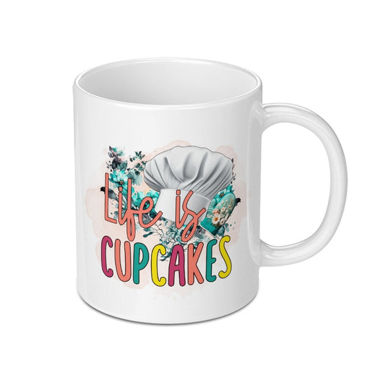 Life Is Cupcakes Mug, Chef Hat Mug, Cupcake Lover Gift, Baker Mug, Cooking Mug, Foodie Gift, Colorful Coffee Mug, Kitchen Decor Mug - Tawshia