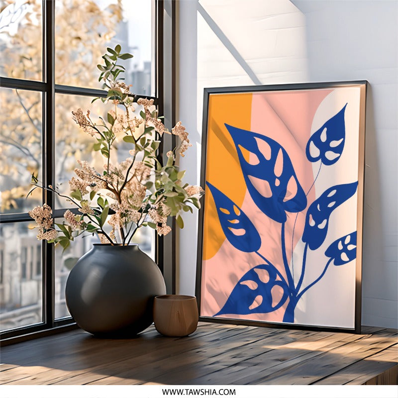 Monstera Wall Art, Swiss Cheese Plant, Abstract Wall Decor, Botanical Art Print, Modern Home Decor, Blue Leaves Wall Decor, Plant Lover Gift - Tawshia