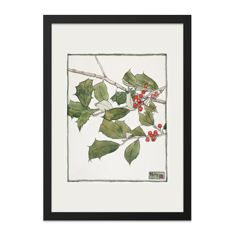 Holly Berries Wall Art, Botanical Print, Christmas Decor, Holiday Wall Decor, Winter Artwork, Festive Season Art, Unique Gift Idea - Tawshia