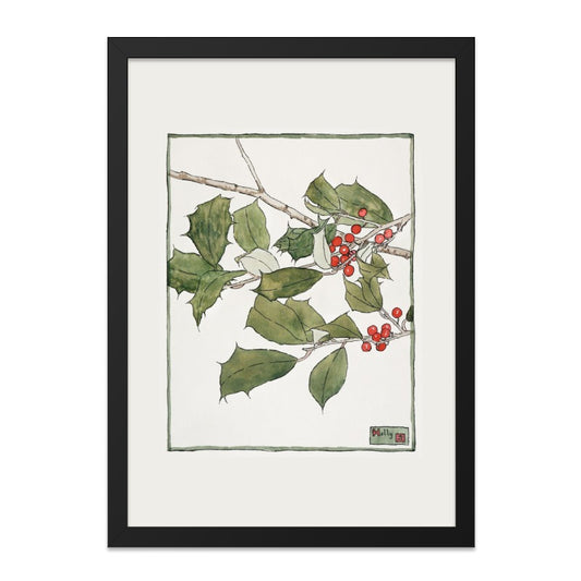Holly Berries Wall Art, Botanical Print, Christmas Decor, Holiday Wall Decor, Winter Artwork, Festive Season Art, Unique Gift Idea - Tawshia
