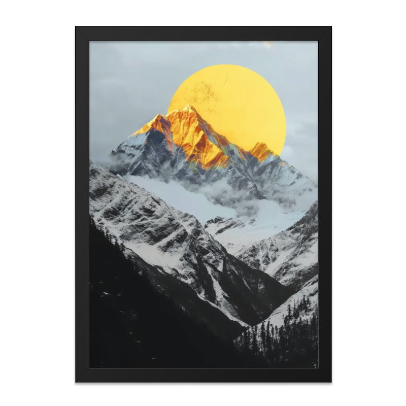 Mountain Sunset Wall Art, Nature Landscape Print, Golden Sun Peak, Minimalist Decor, Scenic View, Home Decor, Office Art - Tawshia