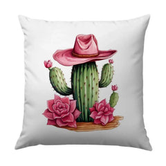 Cactus Pillow, Pink Cowboy Hat, Floral Pillow, Southwestern Decor, Desert Pillow, Western Theme, Home Decor, Throw Pillow, Decorative Pillow - Tawshia
