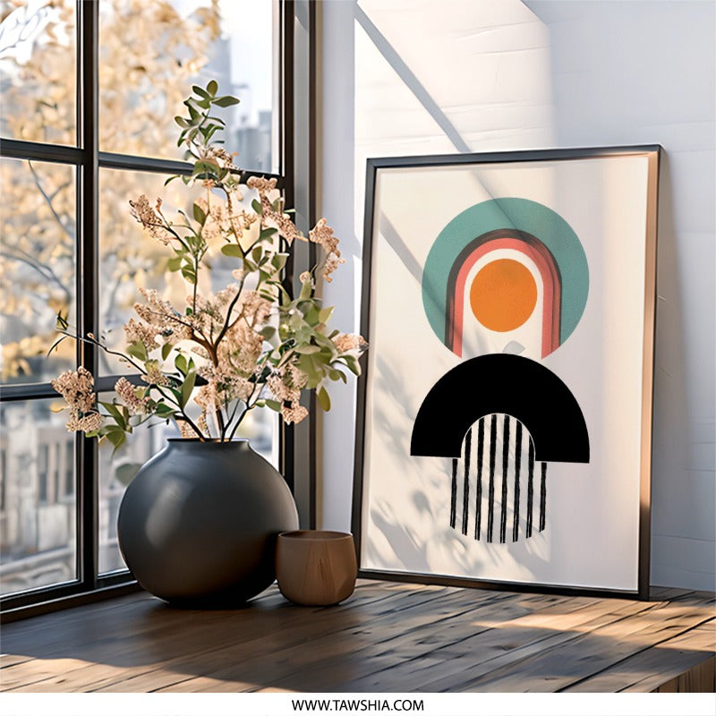 Abstract Geometric Wall Art, Modern Art Print, Circle and Arch Design, Contemporary Wall Decor, Minimalist Home Art, Unique Art Gift - Tawshia
