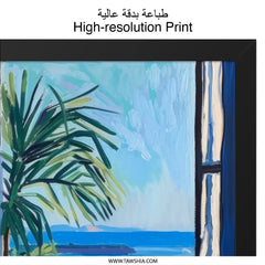 Seaside View Wall Art, Balcony Print, Coastal Painting, Ocean View Print, Mediterranean Art, Colorful Impressionist Painting, Wall Decor - Tawshia