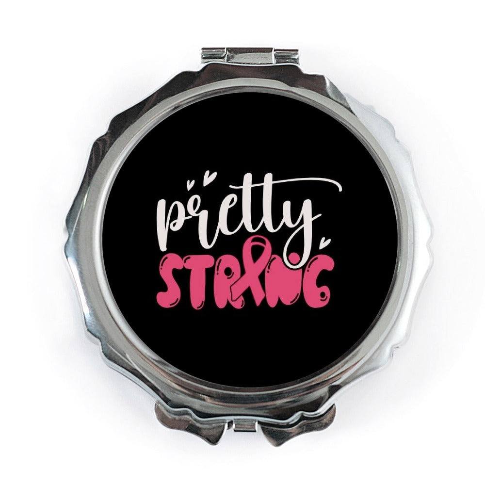 Pretty Strong Pocket Mirror, Breast Cancer Awareness, Gift for Her, Inspirational Mirror, Pink Ribbon, Support Gift, On The Go Mirror - Tawshia