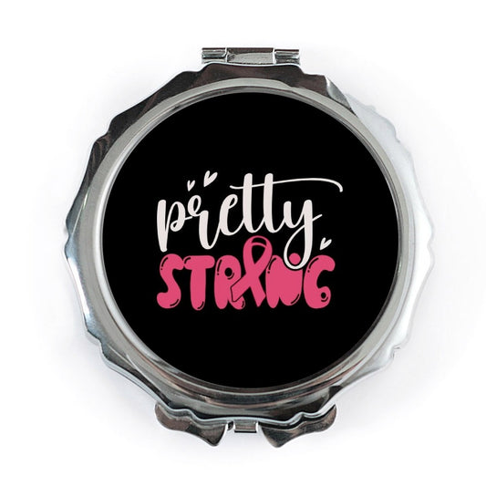 Pretty Strong Pocket Mirror, Breast Cancer Awareness, Gift for Her, Inspirational Mirror, Pink Ribbon, Support Gift, On The Go Mirror - Tawshia