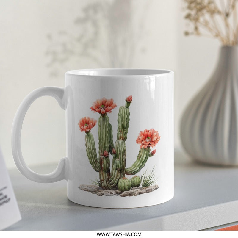 Blooming Cactus Mug, Floral Mug, Southwest Desert Mug, Botanical Mug, Cute Mug, Succulent Mug, Plant Lover Gift, Unique Mug Design - Tawshia