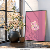 Pink Bunny Wall Art, Cute Animal Print, Nursery Decor, Kawaii Rabbit Poster, Baby Room Art, Pastel Illustration, Childrens Room Print - Tawshia