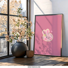 Pink Bunny Wall Art, Cute Animal Print, Nursery Decor, Kawaii Rabbit Poster, Baby Room Art, Pastel Illustration, Childrens Room Print - Tawshia