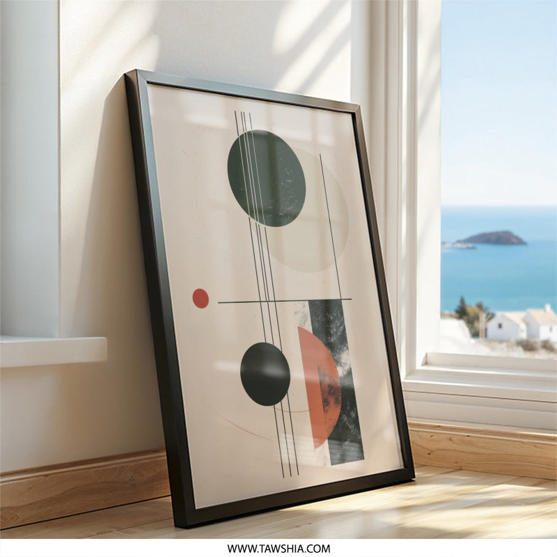 Abstract Geometric Wall Art, Modern Art Print, Circle and Line Art, Home Decor, Minimalist Wall Decor, Contemporary Art, Framed Art - Tawshia