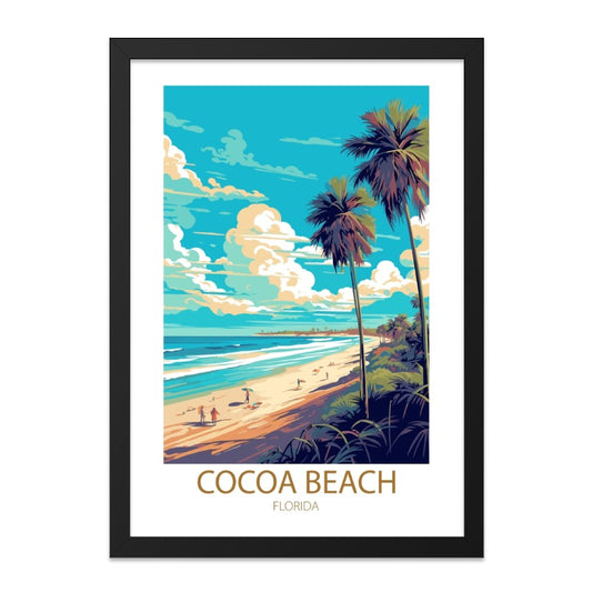 Cocoa Beach Florida Art, Tropical Palm Tree Wall Art, Beach Scene Print, Summer Vibes Decor, Coastal Landscape Art Print, Travel Poster - Tawshia