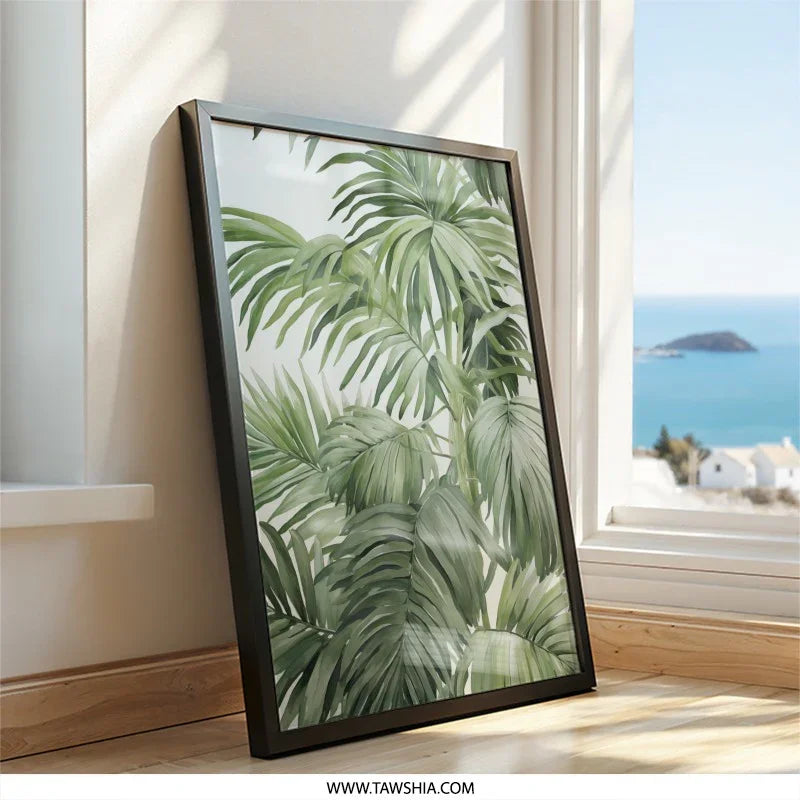 Tropical Palm Leaves Wall Art, Botanical Print, Greenery Wall Decor, Home Decor Art, Nature Inspired Artwork, Modern Art Print - Tawshia