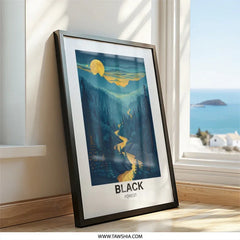 Black Forest Wall Art, Moonlit Landscape Print, Mountain River Scene, Nature Wall Decor, Home Decor Art - Tawshia