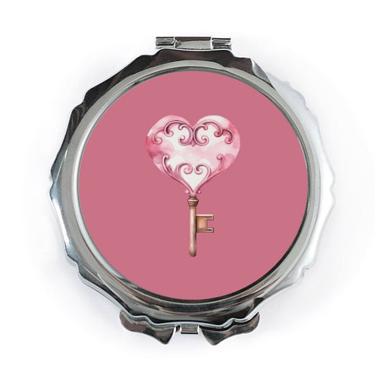 Heart Key Pocket Mirror, Love Theme Mirror, Valentine Gift Idea, Decorative Mirror, Vintage Style Mirror, Compact Mirror, Makeup Mirror - Tawshia