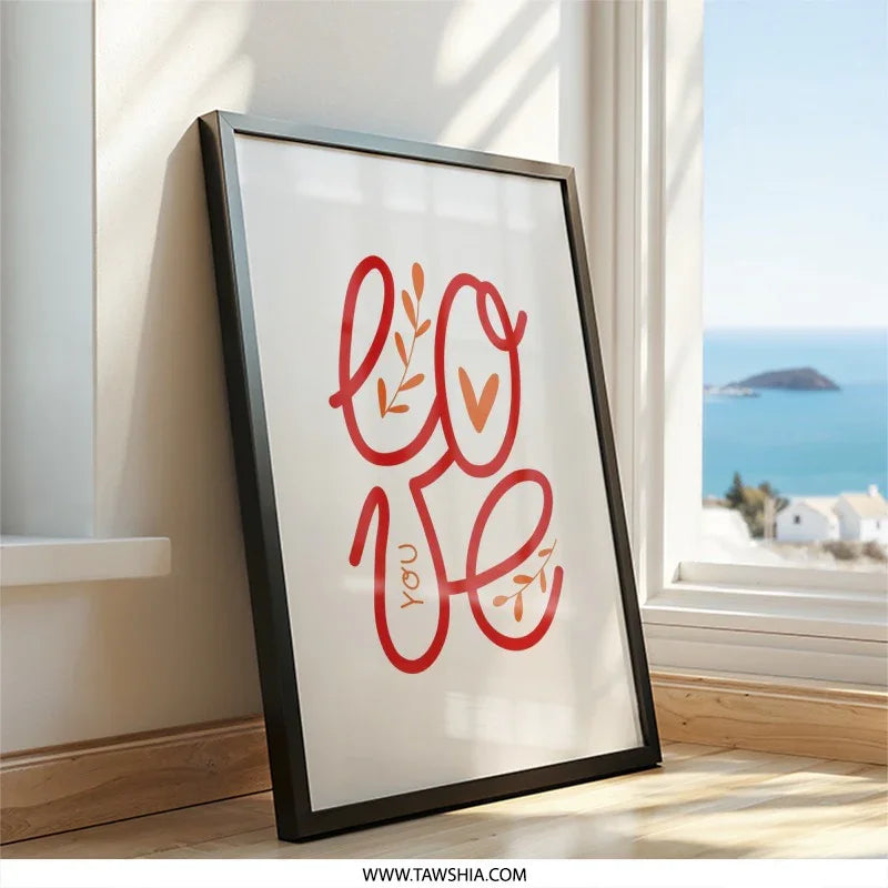 Love You Wall Art, Valentine's Day Decor, Romantic Art Print, Script Wall Decor, Minimalist Art, Modern Home Decor, Love Artwork - Tawshia