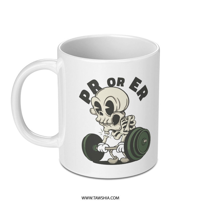 PR or ER Weightlifting Skull Graphic Mug product type