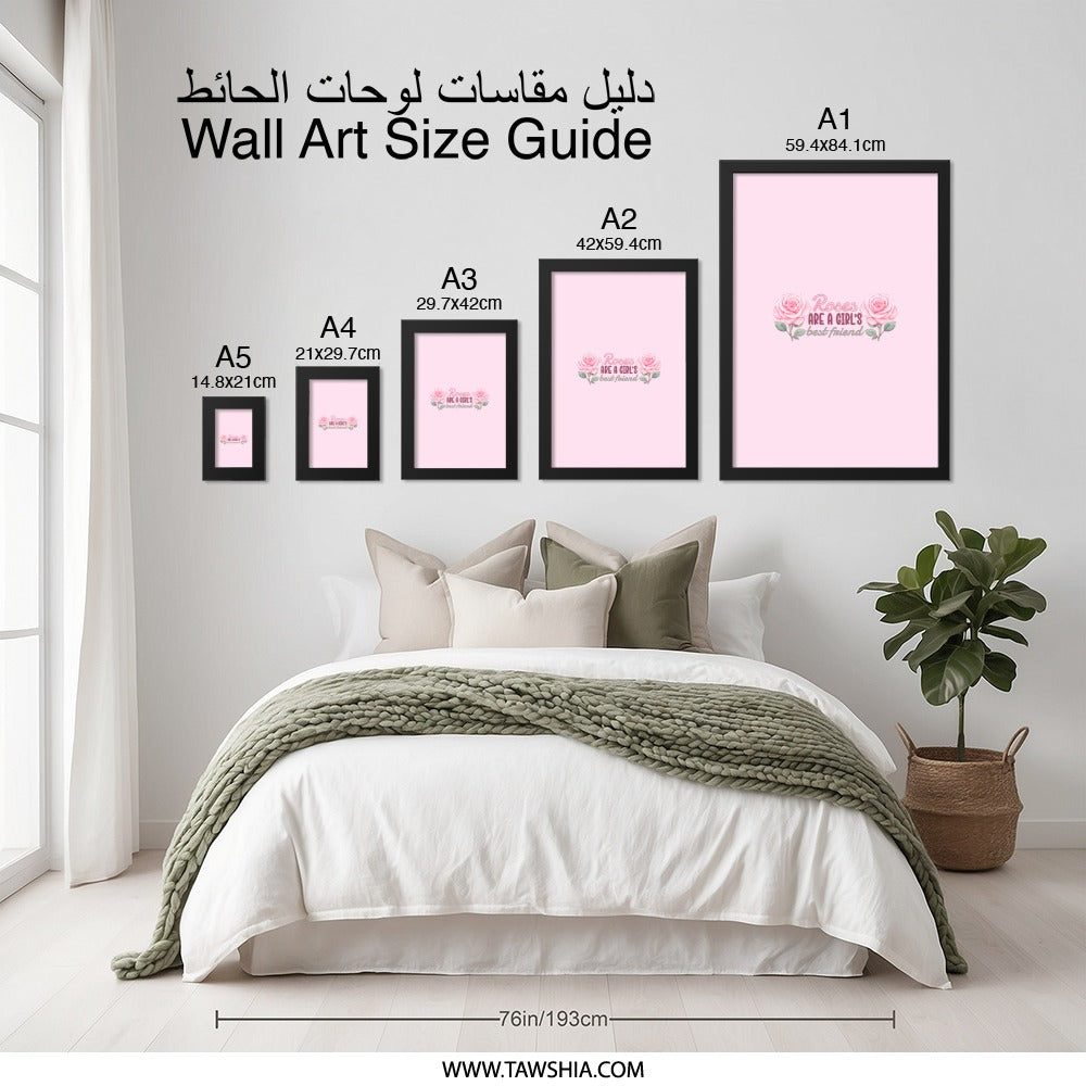 Roses Are A Girl's Best Friend Wall Art, Pink Rose Flower Print, Floral Wall Decor, Girly Room Decor, Trendy Home Decor, Gift for Her - Tawshia