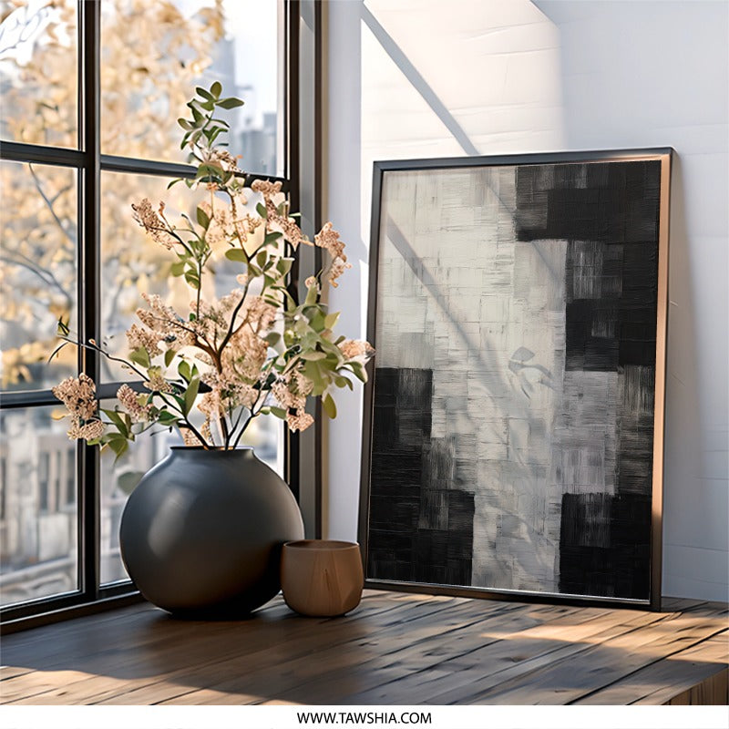 Abstract Art Wall Decor, Black and White Painting, Modern Minimalist Print, Textured Wall Art, Contemporary Home Decor - Tawshia