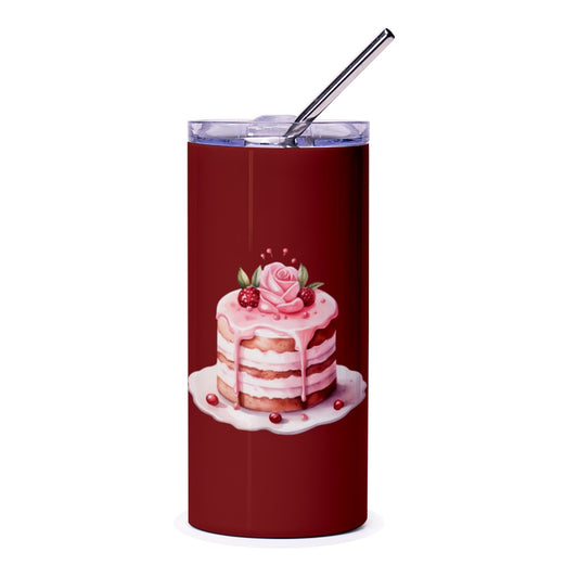 Cake Tumbler, Dessert Tumbler, Raspberry Cake, Rose Cake Design, Floral Tumbler, Stylish Tumbler, Gift For Bakers, Cake Lover Tumbler - Tawshia