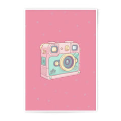 Cute Camera Photographic Print, Kawaii Aesthetic, Retro Camera Art, Pink Photography Wall Decor, Pastel Camera Print, Gift for Photographer - Tawshia