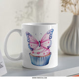 Butterfly Cupcake Mug, Watercolor Art Mug, Whimsical Mug, Cute Coffee Mug, Unique Gift Idea, Cupcake Lover Mug - Tawshia