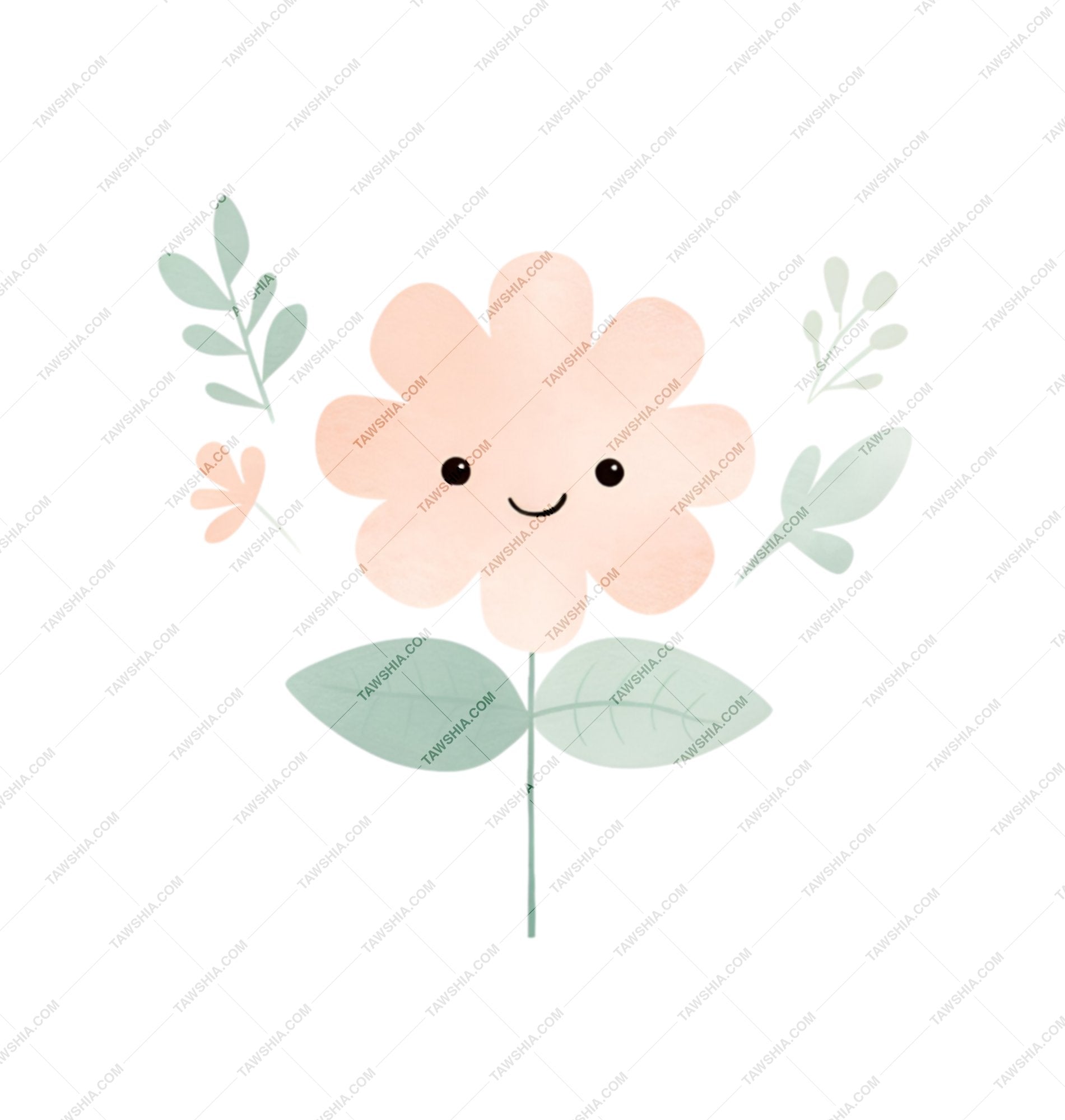 Cute Smiling Flower with Leaves Illustration product type