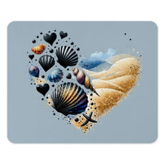 Seashell Heart Mouse Pad, Beach Lover Gift, Coastal Desk Decor, Ocean Theme Mousepad, Nautical Office Accessory, Sand and Seashell Art - Tawshia