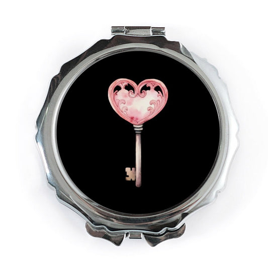 Heart Key Pocket Mirror, Pink Key Art Mirror, Cute Purse Mirror, Stylish Compact Mirror, Elegant Gift for Her, Pocket Mirrors - Tawshia