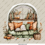 Book Nook Pinback Button, Reading Corner, Cozy Home Decor, Autumn Leaves, Book Lover Gift, Literary Accessories, Bookcase Button - Tawshia
