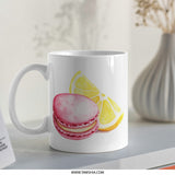 Macaron Mug, Lemon Slice Mug, Foodie Gift, Sweet Treats Coffee Mug, Watercolor Mug, Baker Gift, Dessert Lover Mug, Pastel Colors Mug - Tawshia