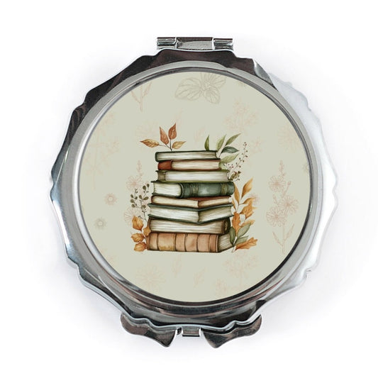 Stack of Books Pocket Mirror, Book Lover Gift, Reader Mirror, Books and Floral Design, Unique Pocket Mirror, Gift For Her - Tawshia