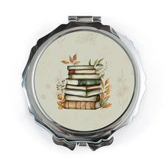 Stack of Books Pocket Mirror, Book Lover Gift, Reader Mirror, Books and Floral Design, Unique Pocket Mirror, Gift For Her - Tawshia