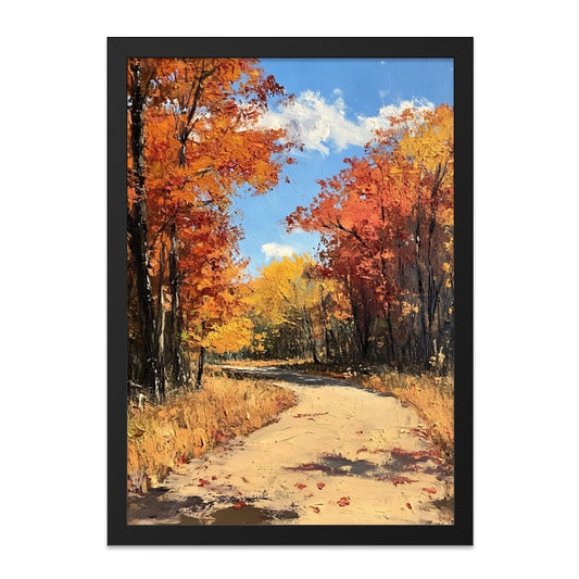 Autumn Road Painting Wall Art, Fall Forest Landscape, Nature Scene Print, Colorful Trees Artwork, Scenic Autumn Wall Decor, Country Road Art - Tawshia
