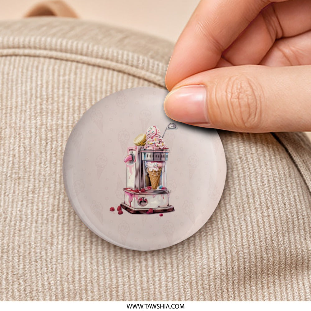 Ice Cream Machine Pinback, Cute Foodie Button, Dessert Lover Gift, Whimsical Pink Pin, Unique Accessory, Kawaii Badge - Tawshia