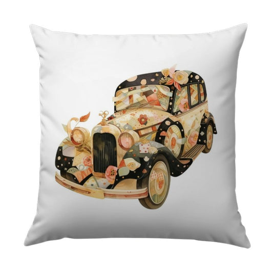 Vintage Car Pillow, Floral Auto Decor Pillow, Classic Car Art Pillow, Decorative Car Pillow, Car Lover Gift, Unique Throw Pillow, Home Decor - Tawshia