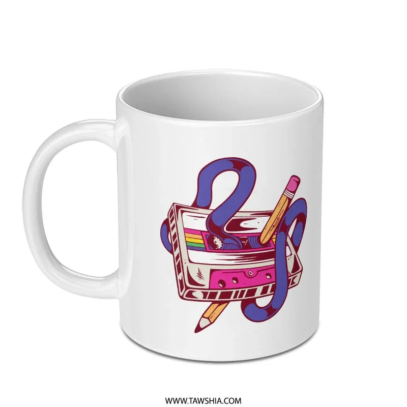 Retro Music Cassette and Pencil Art Mug product