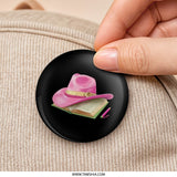 Pink Hat Pinback Button, Book Lover Button, Reader Gift, Cute Pink Hat, Aesthetic Button, Journaling Button, Writer Gift, Gift For Her - Tawshia