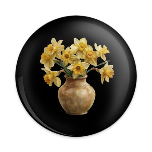Daffodils Pinback Button, Flower Badge, Floral Pin, Vase Art Pinback, Garden Lover Gift, Spring Decor Button, Botanical Gift - Tawshia