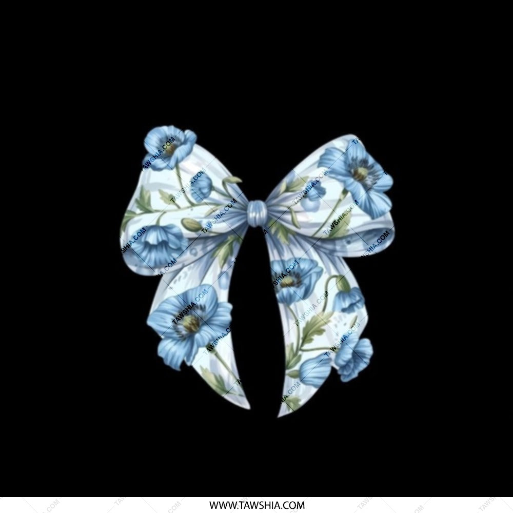 Blue Floral Bow Pocket Mirror, Cute Compact Mirror, Makeup Mirror, Purse Mirror, Trendy Gift for Her, Small Mirror for Travel - Tawshia
