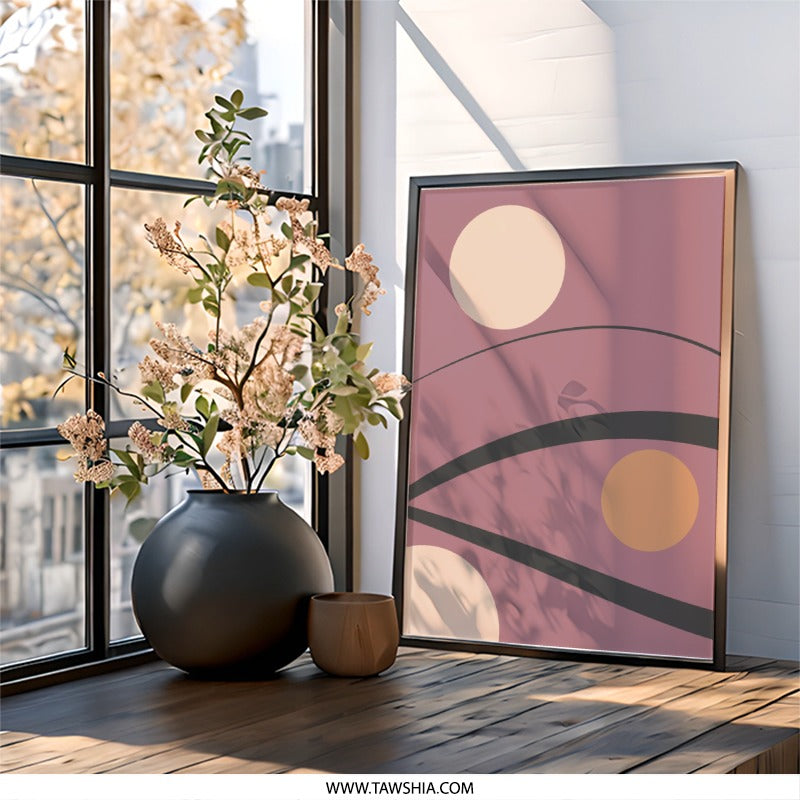 Modern Abstract Wall Art, Geometric Shapes Print, Minimalist Home Decor, Circle Art, Contemporary Artwork, Pink Mauve Wall Decor - Tawshia