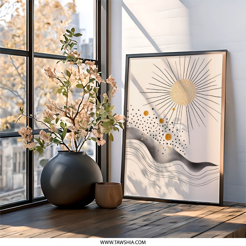 Abstract Sun Wall Art, Celestial Print, Minimalist Wall Decor, Geometric Art Print, Modern Home Decor, Contemporary Wall Art - Tawshia