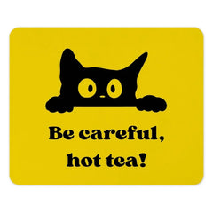 Black Cat Mouse Pad, Be Careful Hot Tea, Funny Kitten Desk Accessory, Cute Animal Lover Gift, Office Decor, Trendy Mousepad - Tawshia