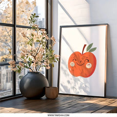 Cute Apple Wall Art, Fruit Print, Kids Room Decor, Playroom Art, Smiling Apple Poster, Playful Wall Decor, Nursery Art, Kitchen Wall Art - Tawshia