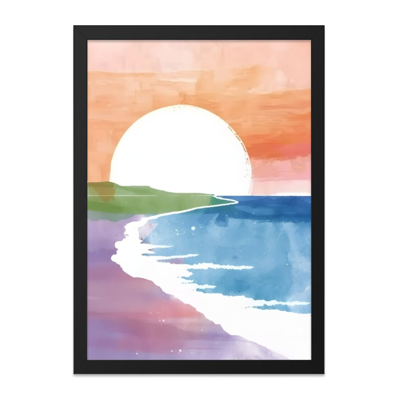 Watercolor Sunset Beach Wall Art, Coastal Scenery Print, Calming Seascape Painting, Abstract Ocean Art, Home Decor - Tawshia