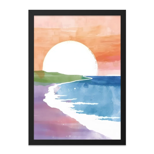 Watercolor Sunset Beach Wall Art, Coastal Scenery Print, Calming Seascape Painting, Abstract Ocean Art, Home Decor - Tawshia