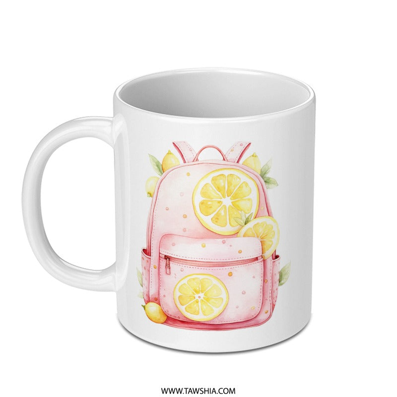Lemon Backpack Mug, Cute Backpack Gift, Citrus Design Mug, Backpack Lover Gift, Trendy Backpack Mug - Tawshia