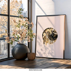 Celestial Moon Wall Art, Floral Crescent Moon Decor, Elegant Gold Accent Print, Unique Gift Idea, Modern Wall Art - Tawshia