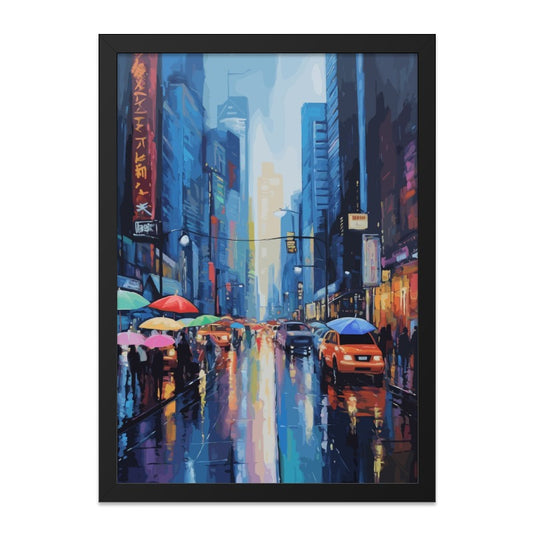 Rainy Cityscape Wall Art, Urban Canvas Print, City Street Scene Painting, Modern Wall Decor, Abstract City Art - Tawshia