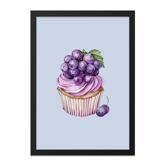 Grape Topped Cupcake Wall Art, Watercolor Dessert Print, Food Illustration, Kitchen Decor, Sweet Treat Painting, Modern Wall Decor - Tawshia