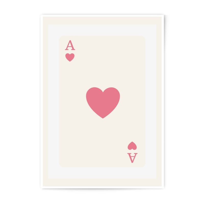 Ace of Hearts Photographic Print, Playing Card Art, Minimalist Wall Decor, Card Game Art, Pink Heart Print, Gamer Gift Idea - Tawshia
